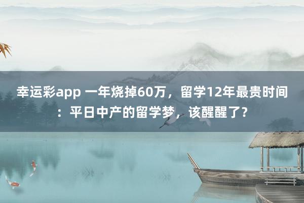 幸运彩app 一年烧掉60万，留学12年最贵时间：平日中产的留学梦，该醒醒了？