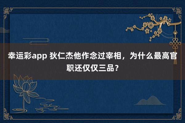 幸运彩app 狄仁杰他作念过宰相，为什么最高官职还仅仅三品？